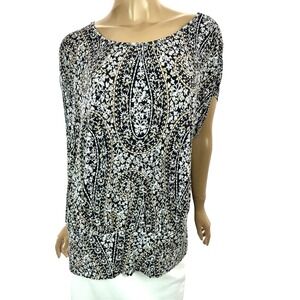 Ann Taylor Size XL Pullover Blouse Short Sleeve Black Brown White Modal/Spandex